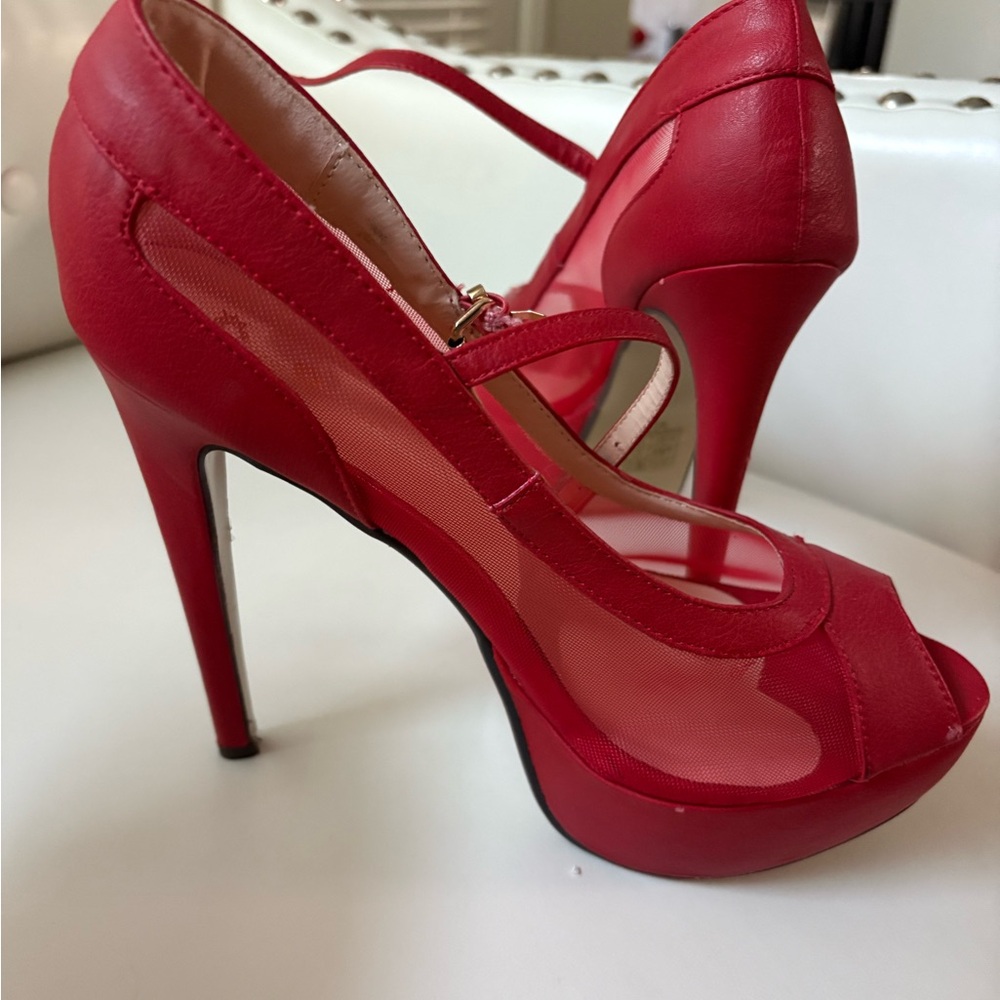 Elegant Red Peep-Toe Heels